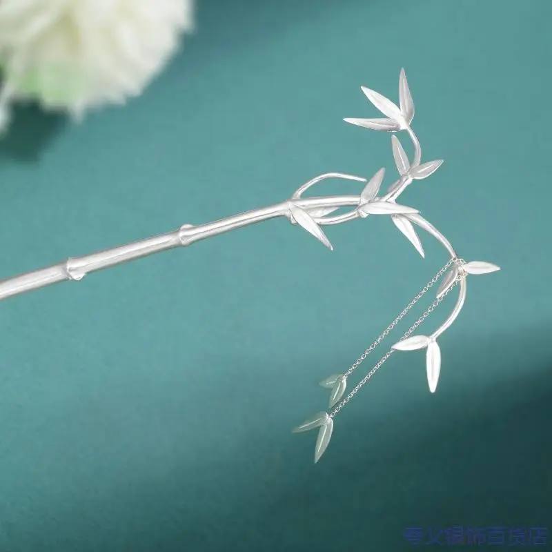 

2021 new phoenix and phoenix original design handmade sterling silver national style plain silver bamboo female hairpin