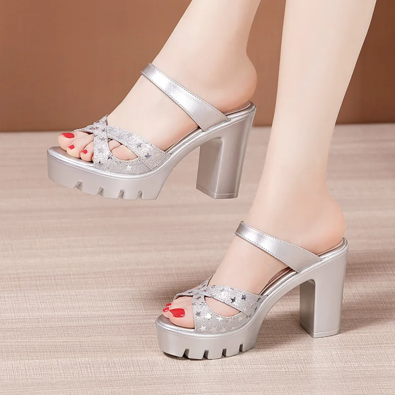 

Women Shoes High Heels Sandals Female Platform High Heels Summer Thick Heel Slippers Woman Sexy Peep Toe Pumps Slippers