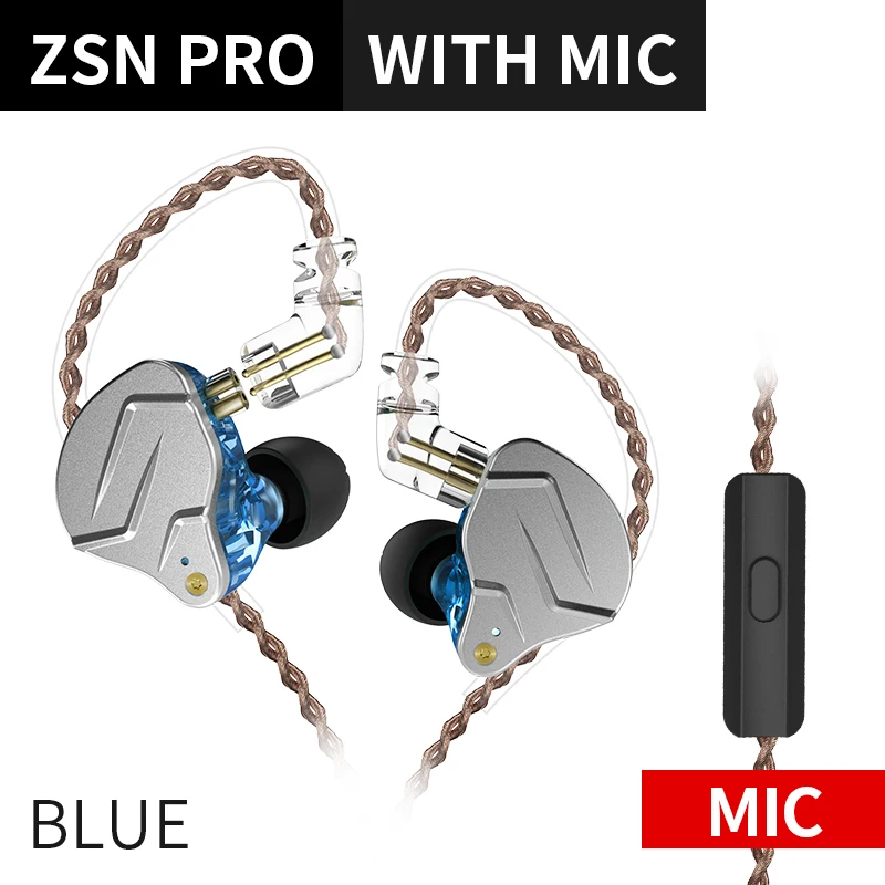 Профессиональные наушники-вкладыши из цинкового сплава KZ ZSN Pro Hybird technology - Цвет: Blue with mic