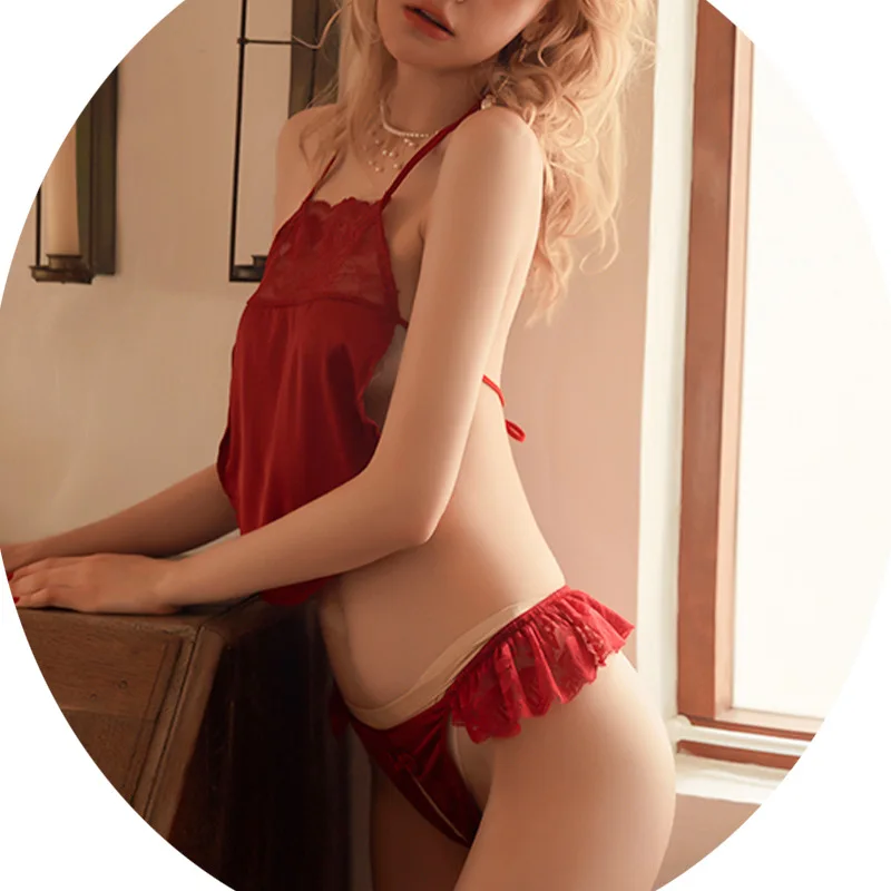 

Sexy Temptation Bellyband Sexy Lingerie Lace Mesh Gauze Underwear Female Sexy Pajamas Set