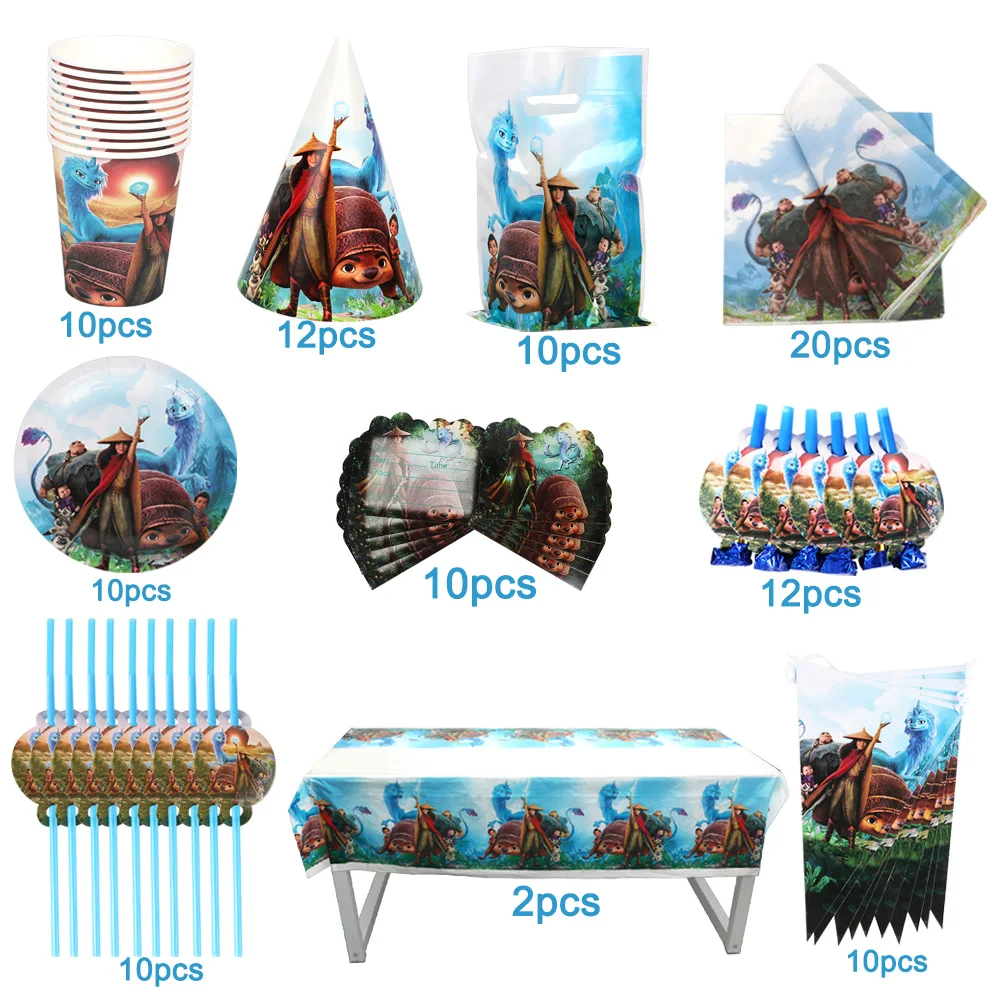 

Детская шляпа на день рождения Raya и последний дракон, открытка для вечерние ринки, 106 шт. украшений, Детские праздничные принадлежности для мальчиков