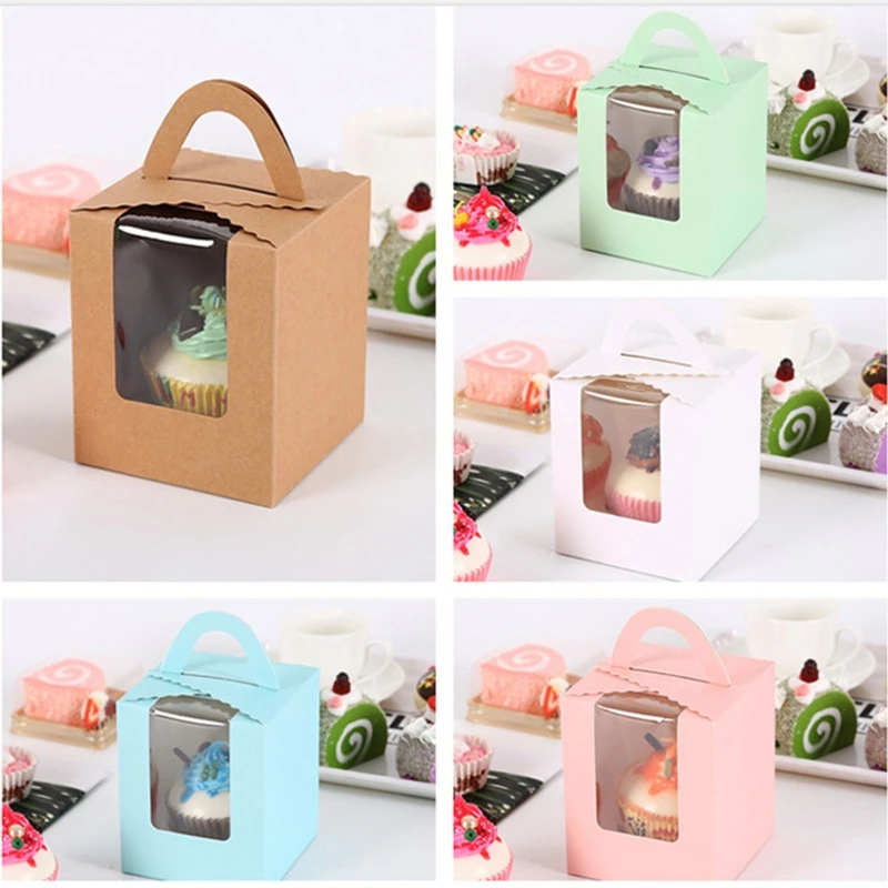 

60pcs Single Cupcake Carriers Bulk Solid Color Individual Cupcake Containers Holders Boxes with Window and Inserts