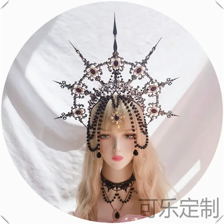 

Gothic Lolita Halloween Virgin Halo Darkly Exaggerated Pointer KC Headwear Gem Bradde Chain Crown Cosplay Punk Hair Accessories