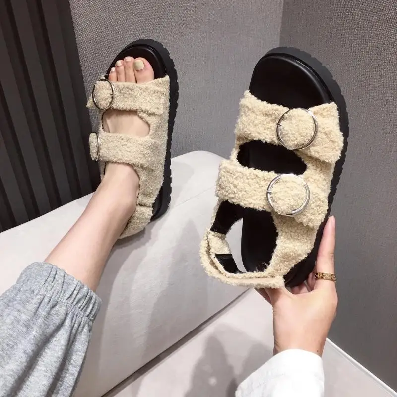 

Female Sandal Black Shoes for Women Large Size Girls Beige Spring Comfort Low Flat Fashion 2021 Big PU Rome Basic Fretwork Heels