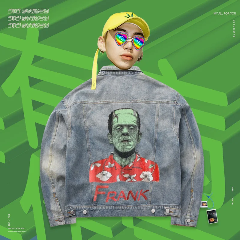 Old School Cowboy Jacket denim jacket Bereavement Undead body Frankenstein High Street Loose Coat |