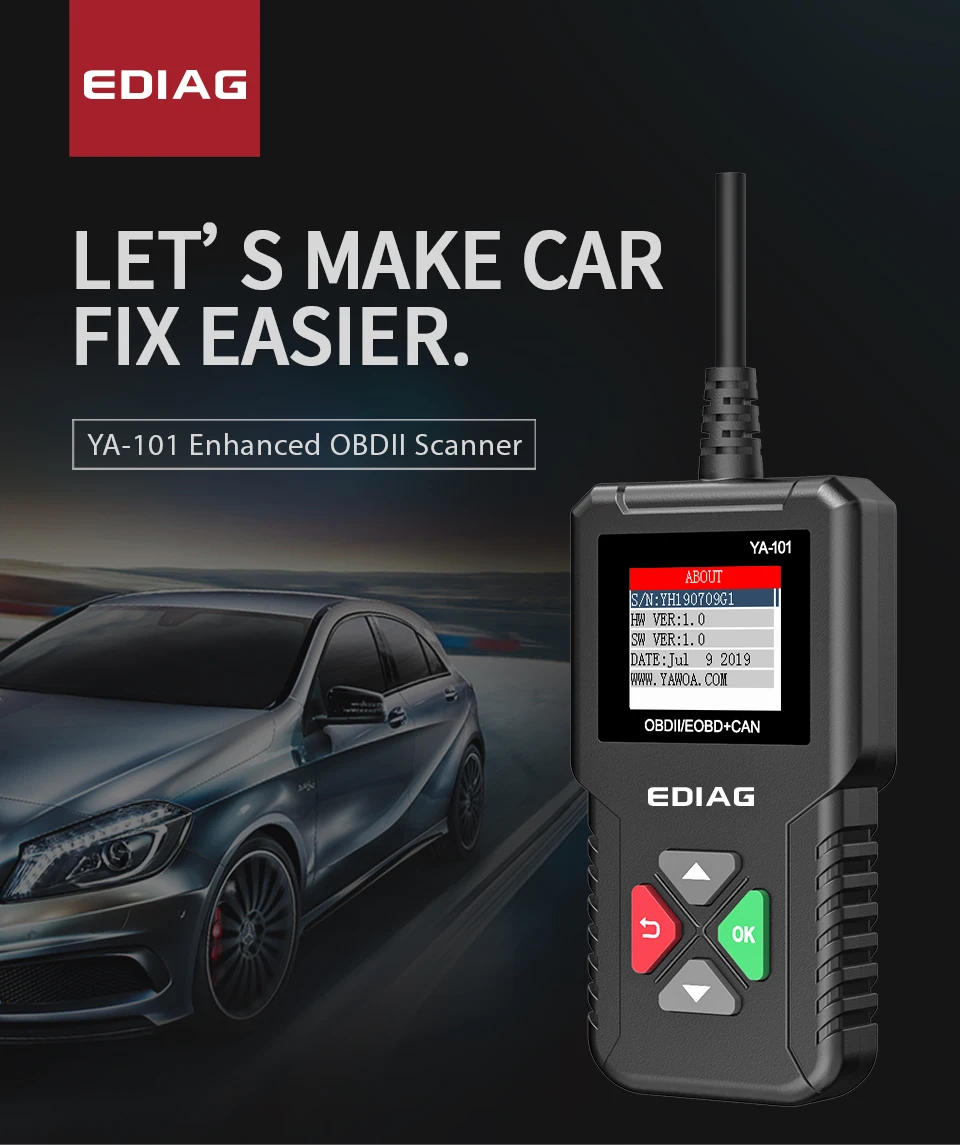 Ediag YA101 OBDII/EOBD тест на батарею настоящий 16pin считыватель кодов диаграмма datastream USB