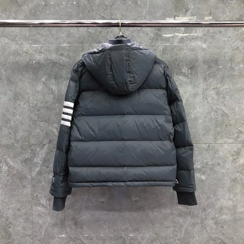 TB THOM Men's Winter Jacket Gray Down Jacket Fashion Brand Down-Filled Matte Nylon Stripes Coat Wholesale TB Thermal Jackets