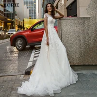 lorie boho wedding dresses a line short sleeve princess wedding gown elegant white ivory bride dress 2021 with romantic buttons