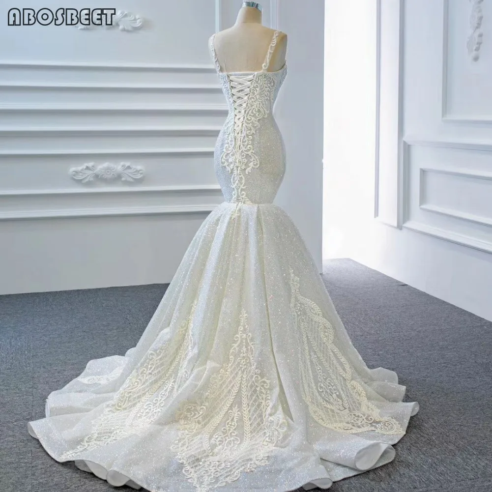 

Lace Wedding Dress Mermaid 2021 V Neck Embroidery Lace Trumpet Wedding Gowns for Bridal with Train Lace Up Vestido De Novia