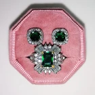 Комплект свадебных украшений для женщин, роскошные квадратные серьги и кольца невесты с зеленым кристаллом и кубическим цирконием высокого качества, креативный дизайн, 2 шт.