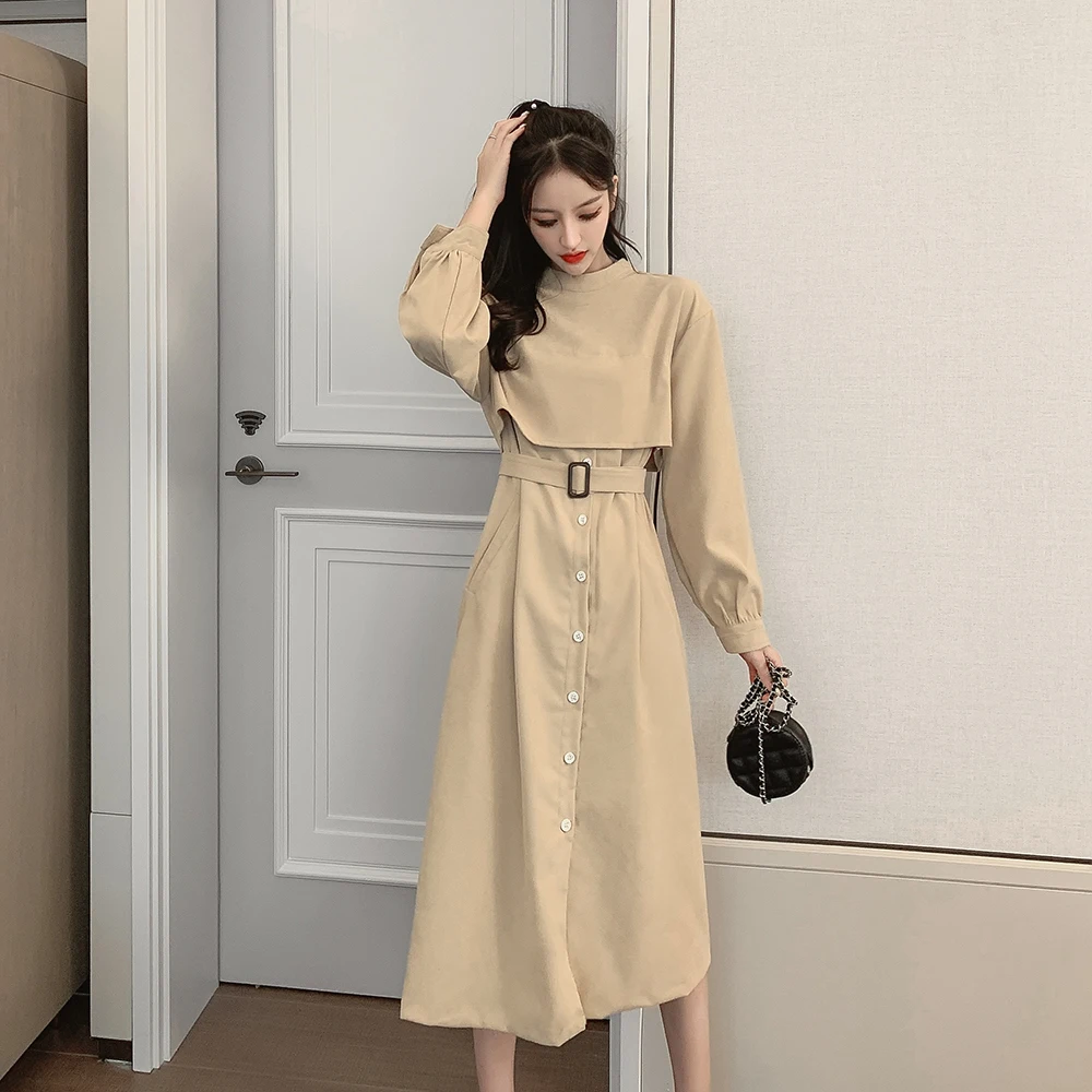 2019 Autumn Winter Dress Women Casual New Cotton Long Sleeve O-Neck Solid | Женская одежда