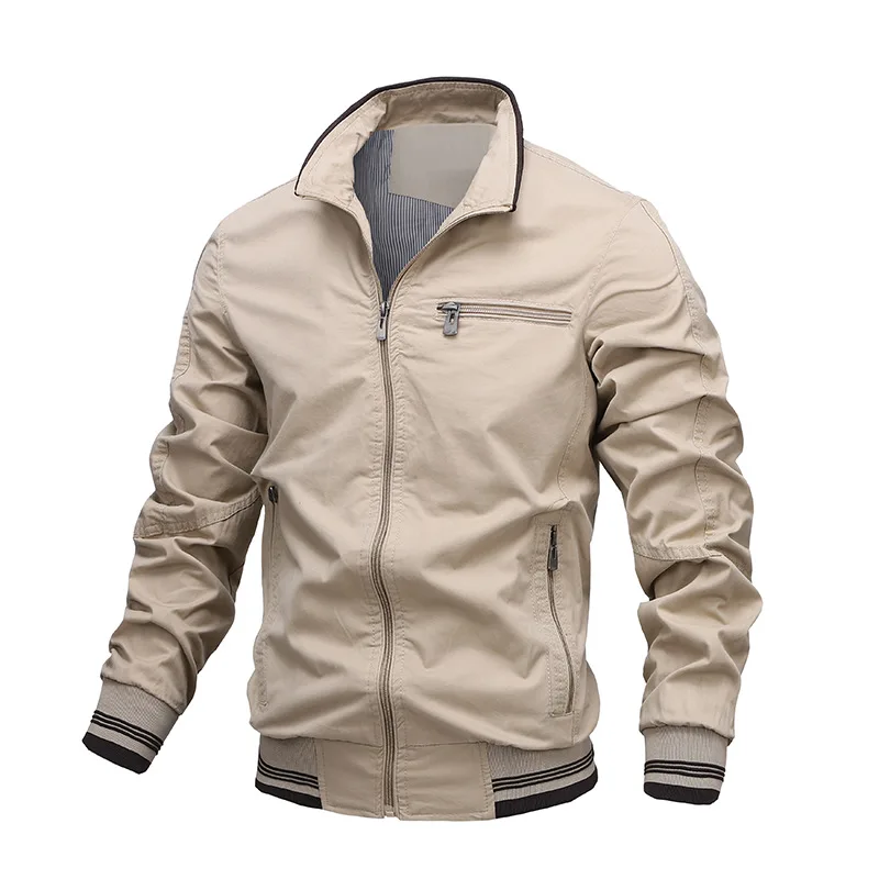 

NANCY TINO Cotton Jacket for Men Outdoor Windproof Zipper Coat Washable Stand Collar Spring Fashion Hiking Camping Autumn