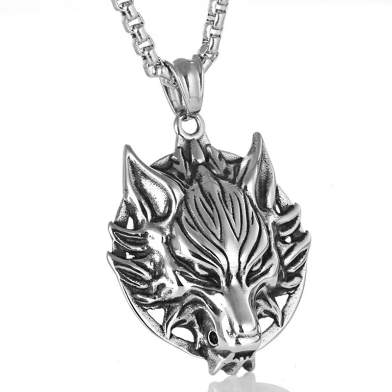 Длинное ожерелье Мужская Длинная подвеска в виде головы волка из нержавеющей