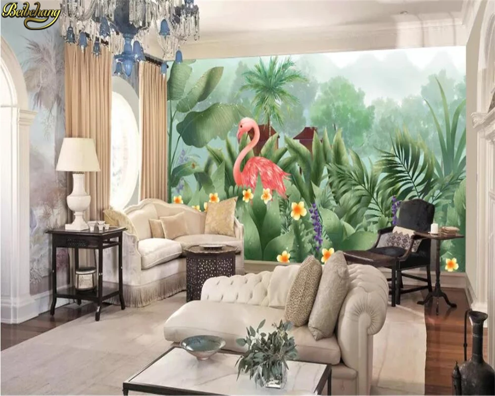beibehang Custom 3d wallpaper mural medieval hand-painted tropical rainforest flowers and birds background wall papel de parede |