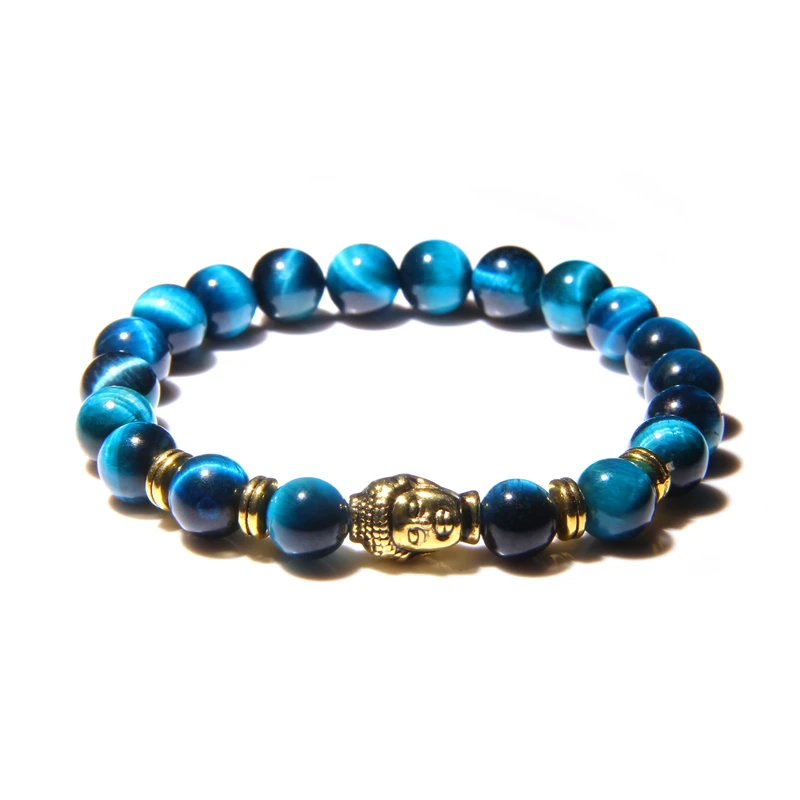 Fashion AAA Royal Blue Tiger Eye Men's Bracelet Beads Natural Stone Buddha Stretch Charm Bracelets for Women Men Jewelry