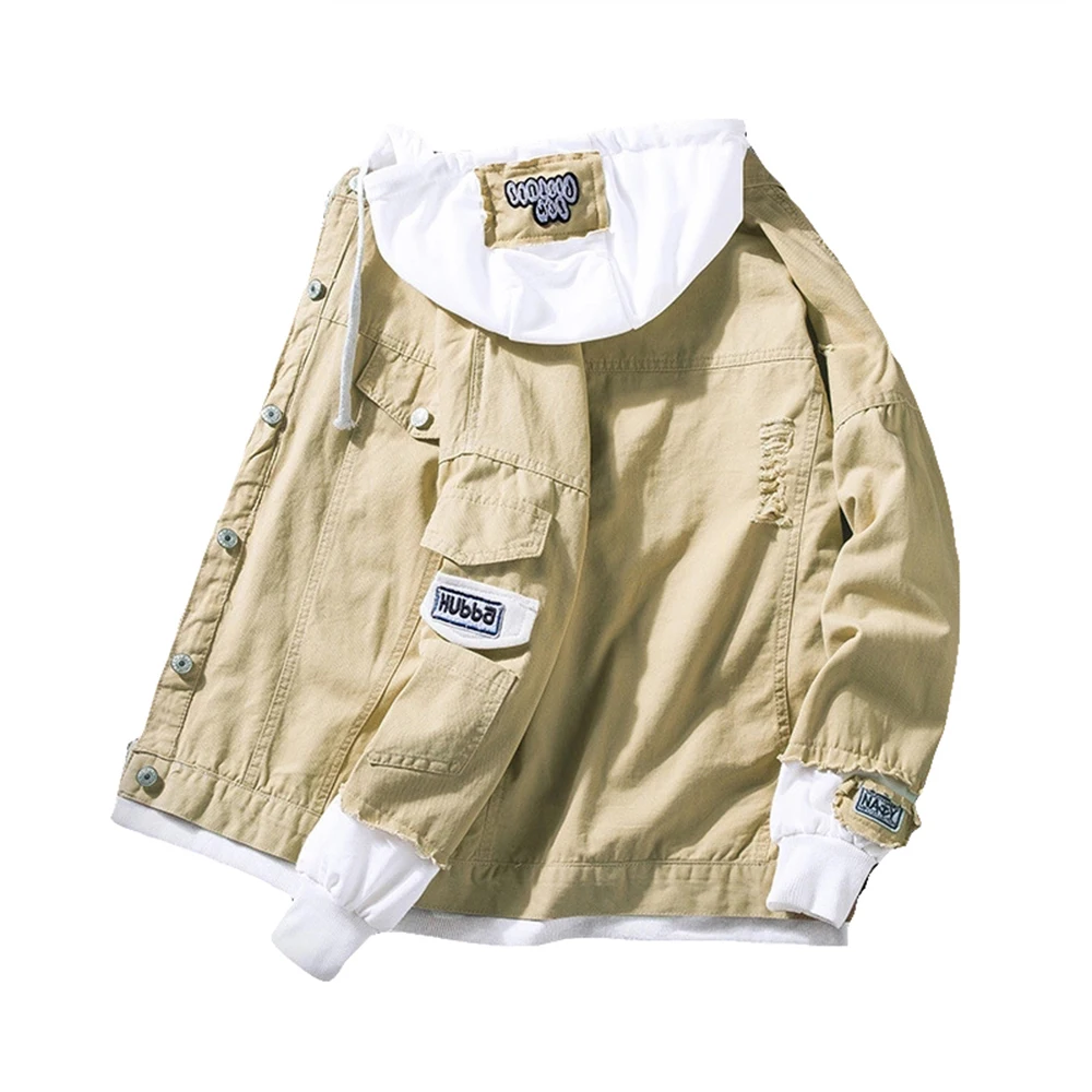 Осенняя джинсовая куртка с капюшоном Мужская в стиле хип-хоп ретро Уличная