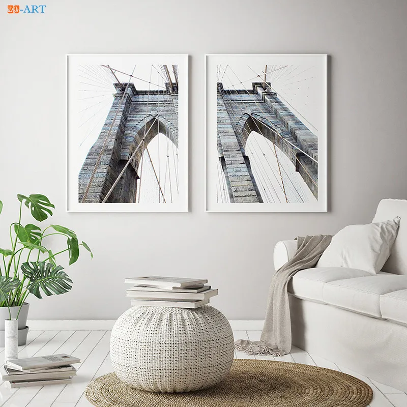 Нью-Йорк принт Бруклинский плакат с изображением моста Черный и белый Wall Art