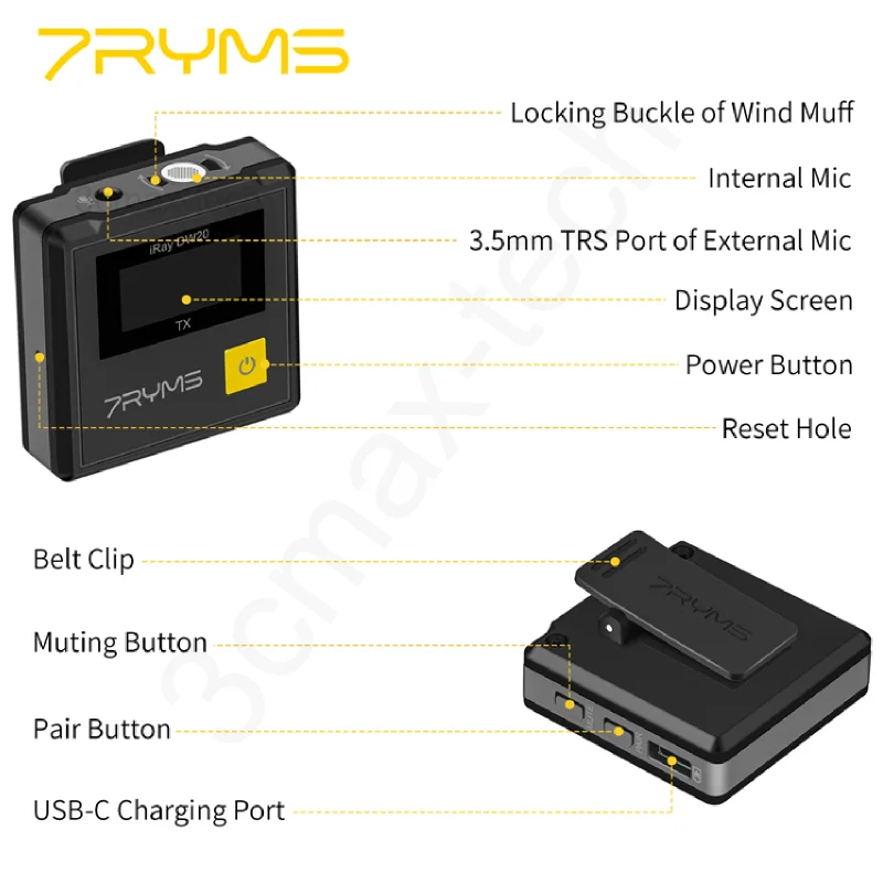 Беспроводной петличный микрофон 7RYMS RAY DW20 передатчик приемник UHF Аудио Микрофон