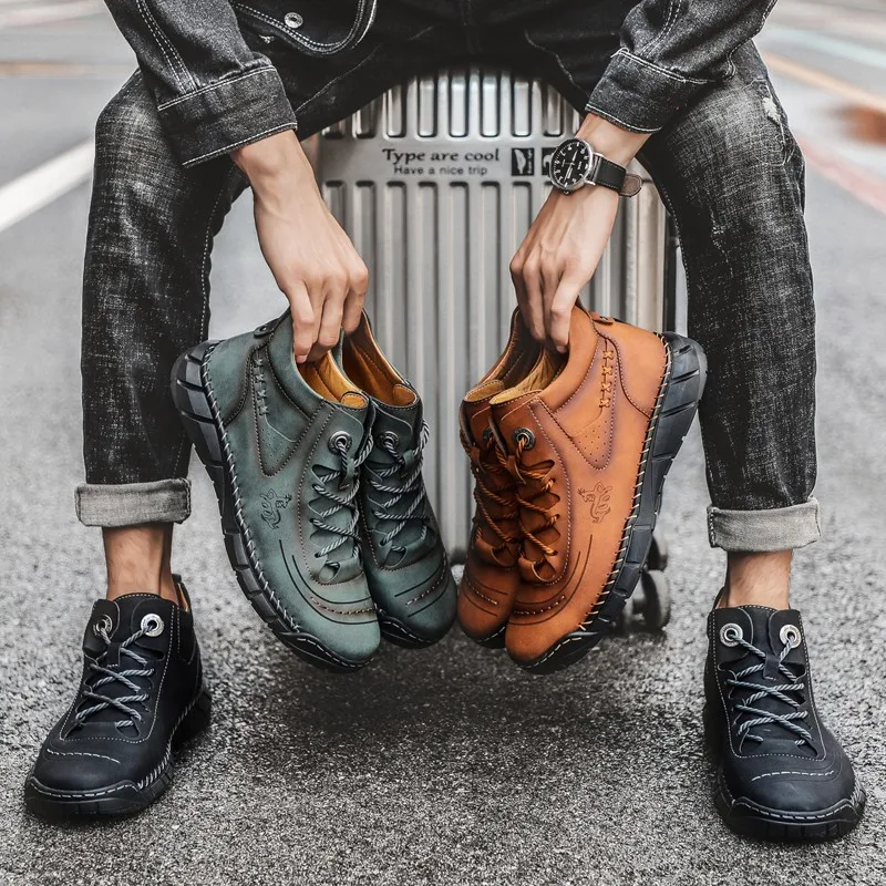 

New Men's Ankle Boots Outdoor Mens Short Boots Vintage Men Work Boots High Quality Leather Men's Boots Men Motorcycle Boots