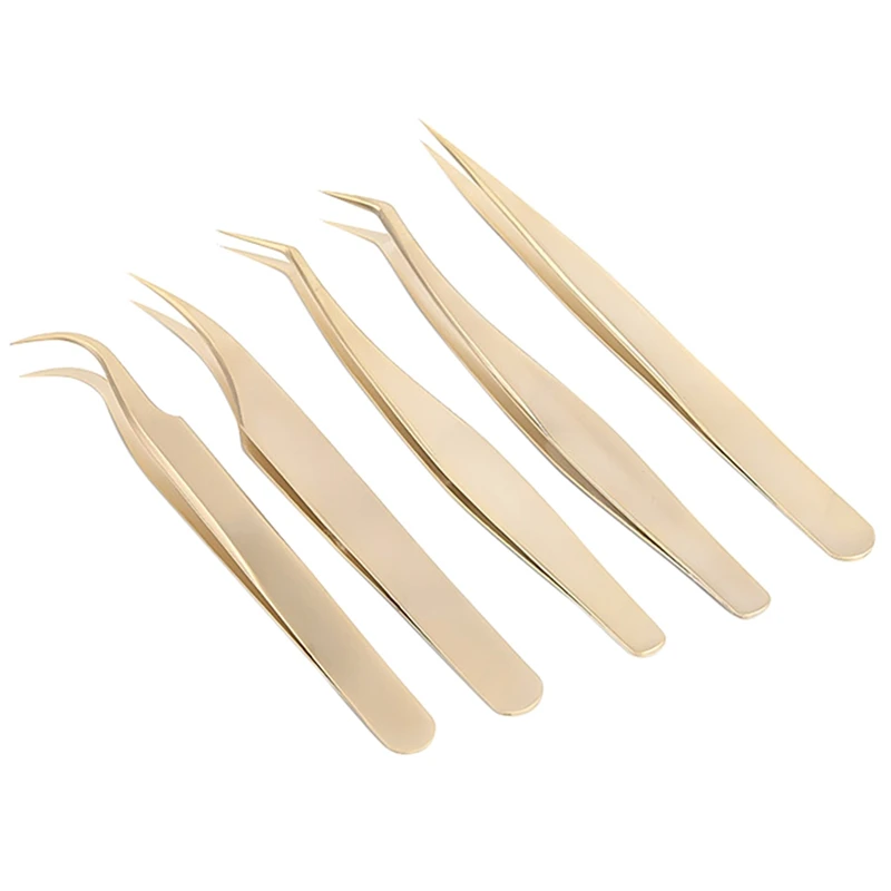 

5Pcs Lash Eyelash Extension Tweezers Stainless Steel Tools Straight Curved Angled Tip Tweezers Precision Tweezers Set