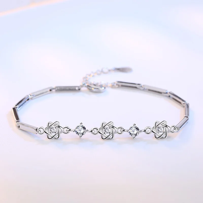 

G65 Fashion Sterling Silver six-pointed star silver bracelet female birthday sweet and simple wrist bracelet hand jewelry