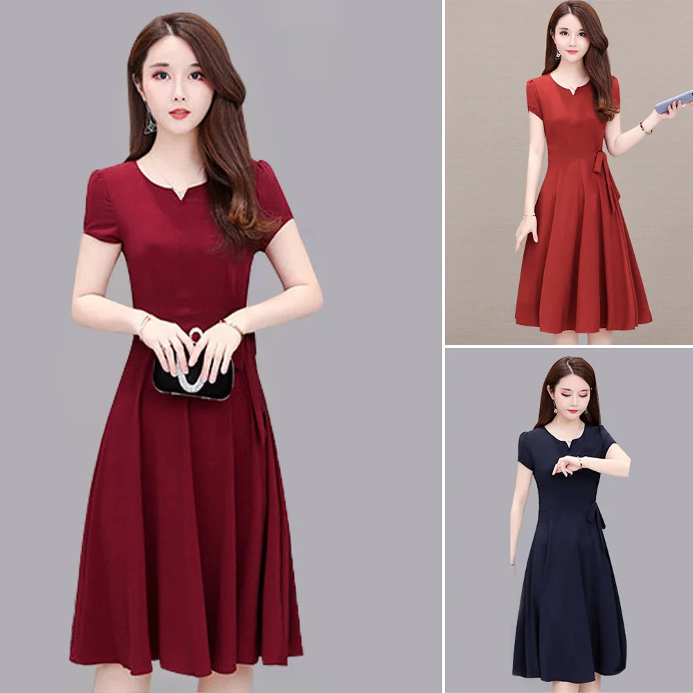 

Summer Women's Solid Color V-neck Short Sleeve Tie Up A-line Temperament Dress Female Sexy Short A Line Party Vestidos 2021 New