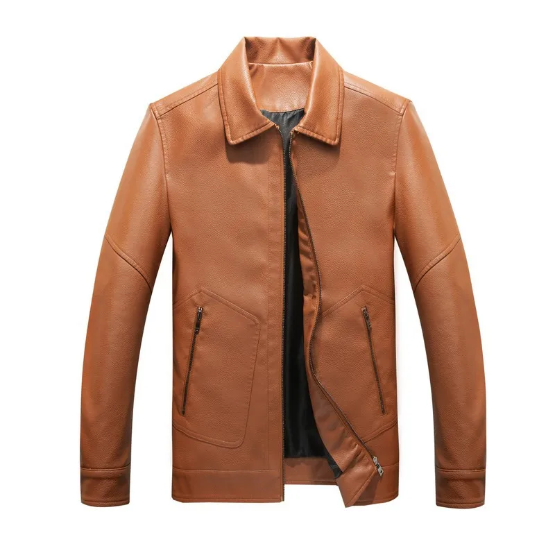 

2021 Men's New Autumn Fashion Slim Handsome Lapels Leather Youth Solid Color Stitching PU Leather Jacket