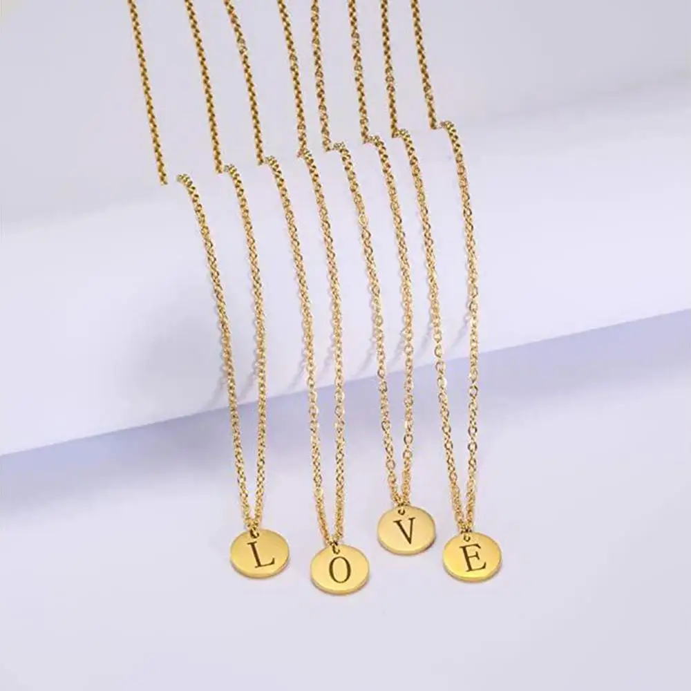 Custom Letter Pendant Children Necklace Round Engraved Name Jewelry 16’’/18’’/20’’ /Size Choice Chain Alphabet for Girls |