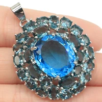 45x33mm anniversary long big heavy 11g created london blue topaz gift for ladies engagement silver pendant