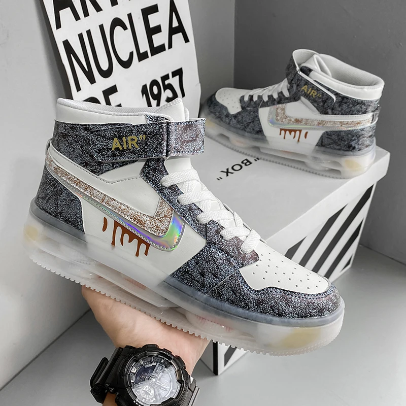 

Pu Leather High-top Casual Shoes Men's Autumn Breathable 2021 New Trend All-match Increase Board Shoes Men's Sports Casual Shoes