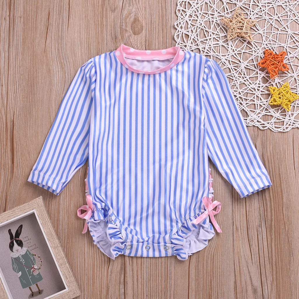 Детская пляжная одежда с волнистыми полосками для маленьких девочек купальник в