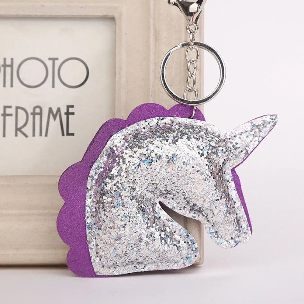 Sliver Unicorn Блестящее блестящее кольцо для ключей с русалочкой и единорогом, подвесная Елочная игрушка с сердечком, мягкий брелок для ключей, сумка для автомобиля, подвесной брелок - Цвет: Sliver Unicorn