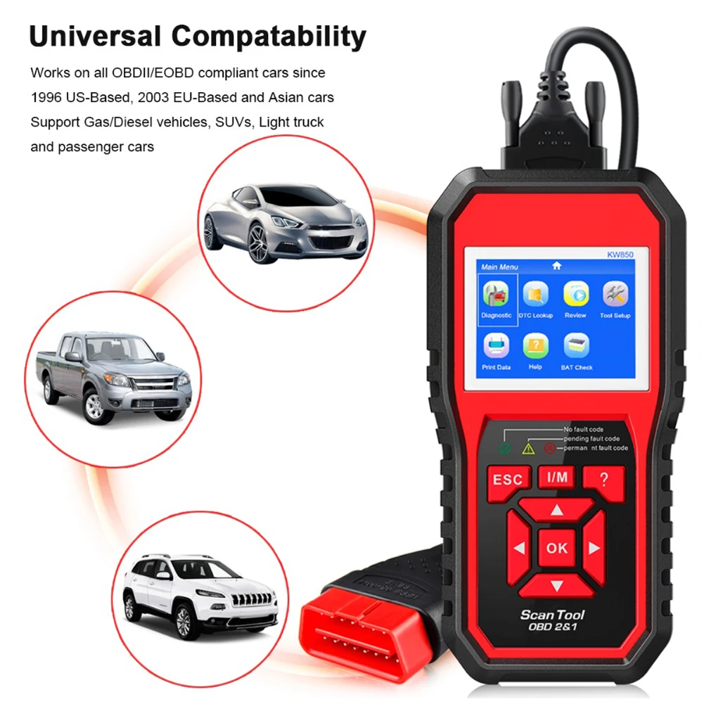 

Automotive Code Reader Scanner Engine Light Check KW850 OBD2 Car Diagnostic Tool