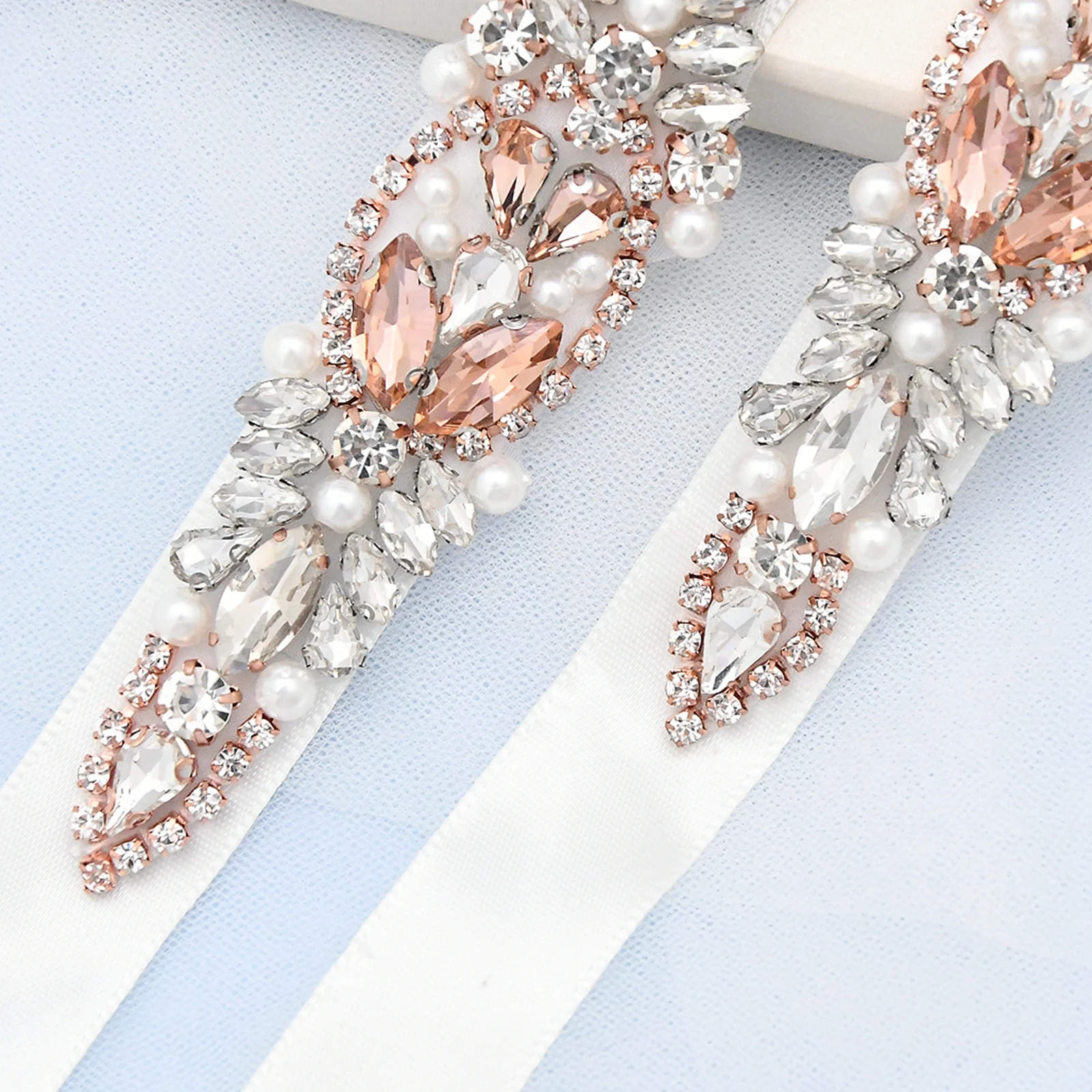 

TRiXY S442 Sparkle Rose Gold Jeweled Belts for Formal Dress Wedding Belts Wedding Accessories Diamond Bridal Belt Wedding Sash