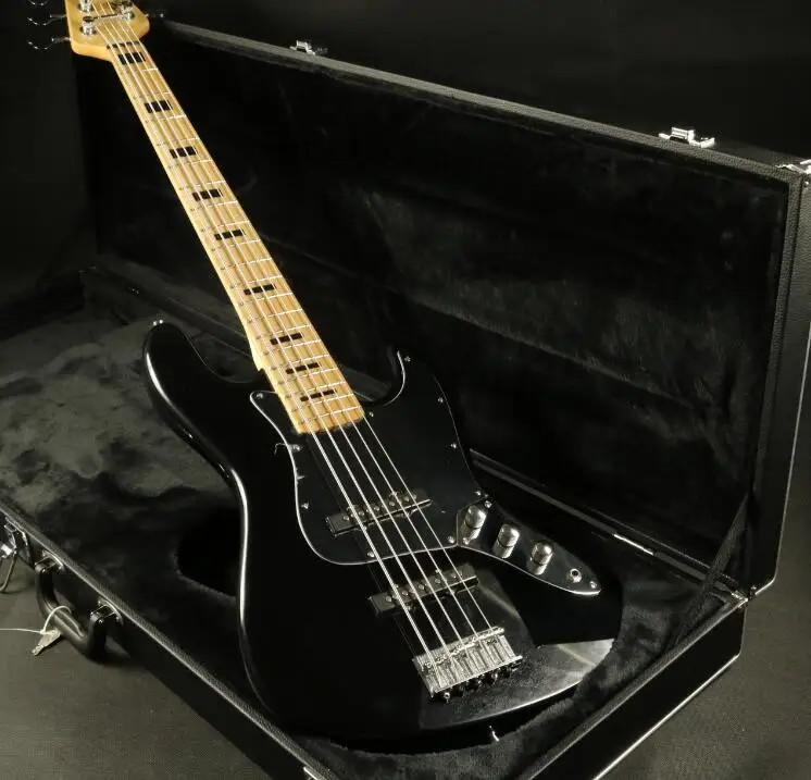 5 струн джазовый электрический бас гитара черный цвет клен гриф накладку