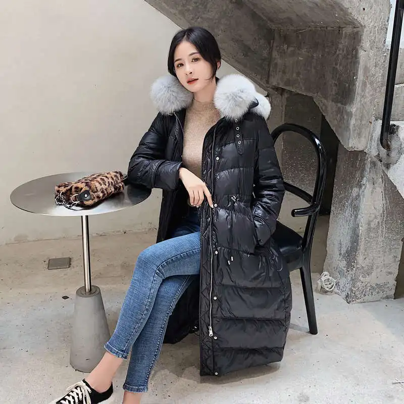 Женский пуховик с регулируемой талией пальто капюшоном искусственный двойной