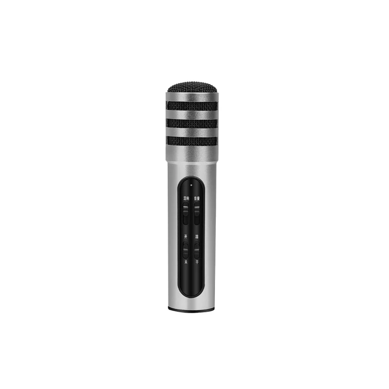 Silver Мобильный телефон Караоке Пение микрофон Встроенная звуковая карта+ реверберации конденсаторный микрофон для iPhone и Android телефон Универсальный - Цвет: Silver