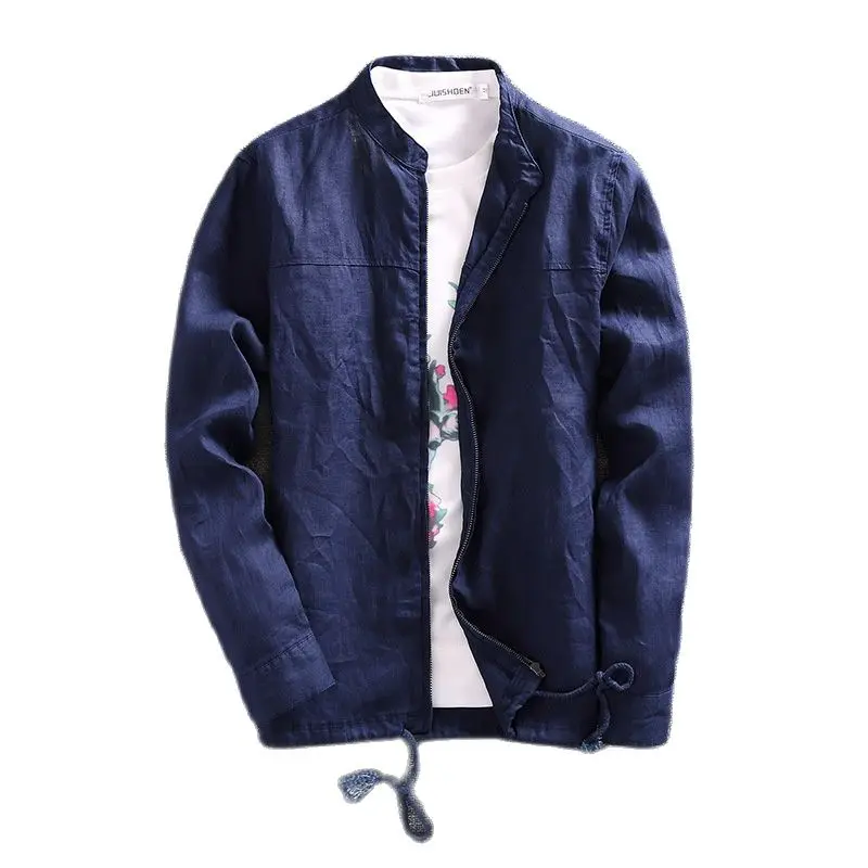 Новая модная повседневная льняная куртка мужская брендовая приталенная тонкая