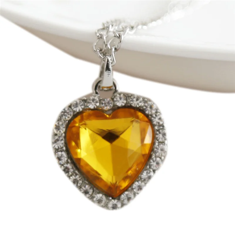 New Style Crystal Rhinestone Heart Shaped Pendant Necklace Blue Champagne Pink Fine Jewelry for Girls | Украшения и аксессуары