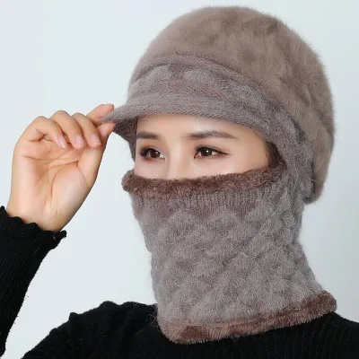 Skullies Beanies женская зимняя шапка для мамы вязаная шапочка для девочек шарф женская шапка для женщин шерстяная Круглая Шапочка Шапка Зимняя маска шапка - Цвет: coffee
