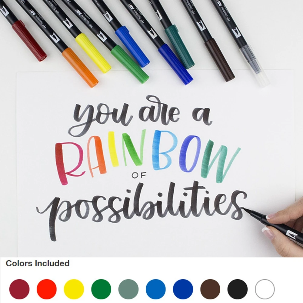 Tombow ABT Dual кисть для рисования каллиграфии набор ручек яркий 10 Pack осветление