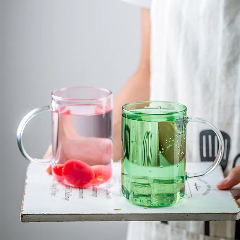 

Nordic Colored Transparent Glass Coffee Cup With Handle Tea Milk Drinkware Cup Living Room Kitchen Heat Resistant Cup