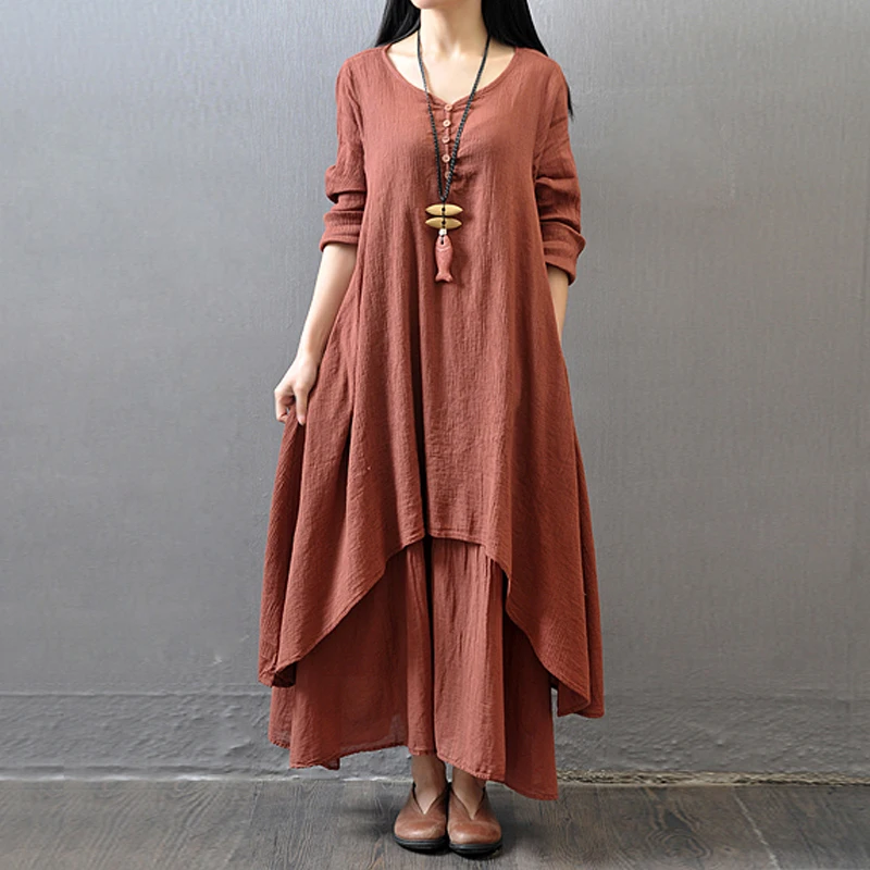 Женские сапоги в этническом Лен Стиль на пуговицах с длинным рукавом Цыганская