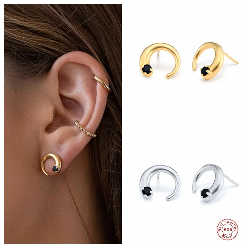 

Aide 925 Sterling Silver Romantic Lovely Tiny Diamond Moon Stud Earrings For Women Girls Gift Cubic Zirconia Jeweled Ear Stud