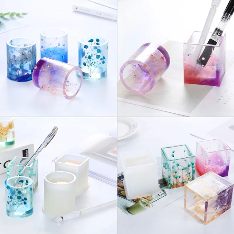 

1 Set Crystal Epoxy Plant Pot Pen Candle Soap Holder Resin Mold Coaster Ashtray Casting Silicone Mould DIY Crafts Making