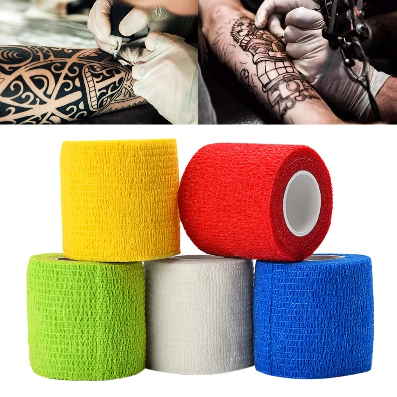 

094E 5Pcs Disposable Self Adhesive Elastic Bandage Tattoo Machine Non-Slip Sticky Handle Wrap Tape Permanent Makeup Supplies