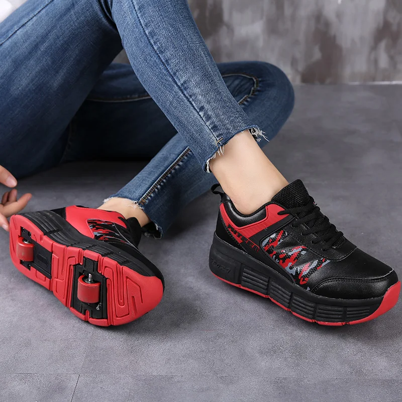 Adult Heelys Children's Double-wheeled Roller Skates Shoes Kids Skate Sneakers Blasting with Invisible Button Walking Shoe |