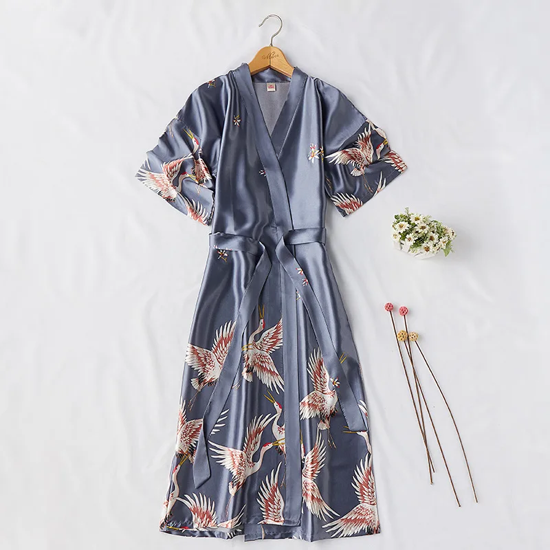 

Spring Summer халаты женские Female Bathrobe Robe Silky Satin Dressing Gown Women European American Style night gown Nightgown
