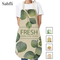 green cute animial printed kitchen cooking baking aprons 6575cm sleeveless cotton linen for women man home work accessories