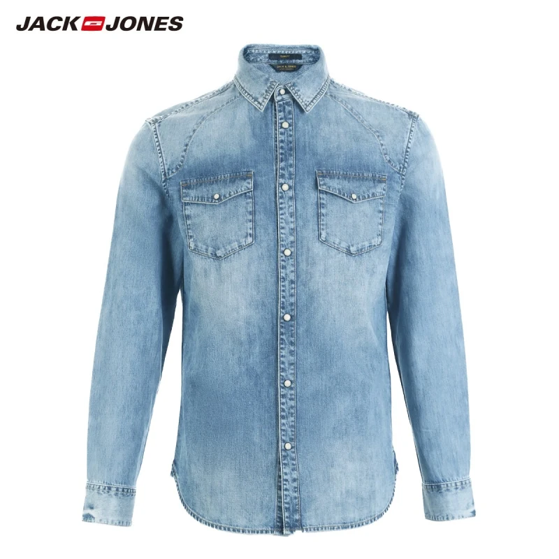 Мужская джинсовая рубашка JackJones приталенная Базовая с длинными рукавами 219105523 |